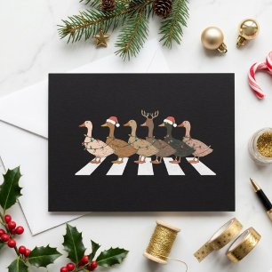Funny Christmas Ducks Crossing Santa Hat Design Holiday Card