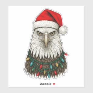 Funny Christmas Eagle with Santa Hat and Holiday L