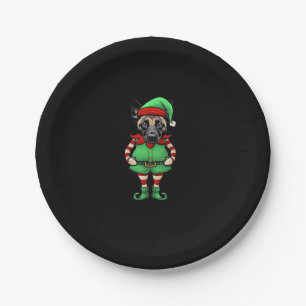 Funny Christmas Elf Belgian Malinois Dog Classic T Paper Plate