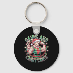 Funny Christmas Elf Gym Workout Gains And Candy Ca Key Ring