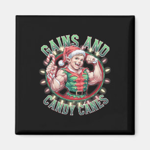 Funny Christmas Elf Gym Workout Gains And Candy Ca Magnet