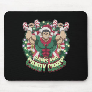 Funny Christmas Elf Gym Workout Gains And Candy Ca Mouse Pad