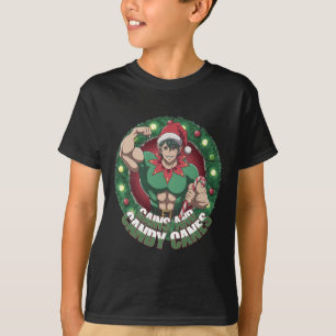 Funny Christmas Elf Gym Workout Gains And Candy Ca T-Shirt