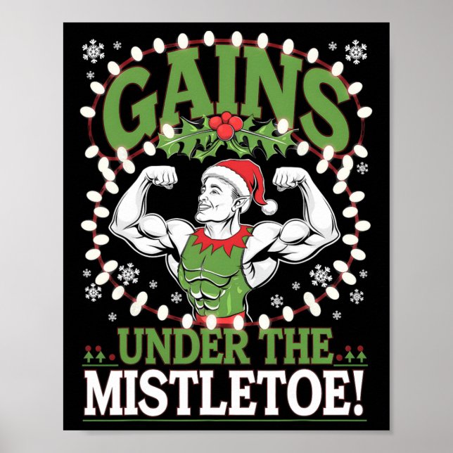 Funny Christmas Elf Gym Workout Gains Under The Mi Poster (Front)