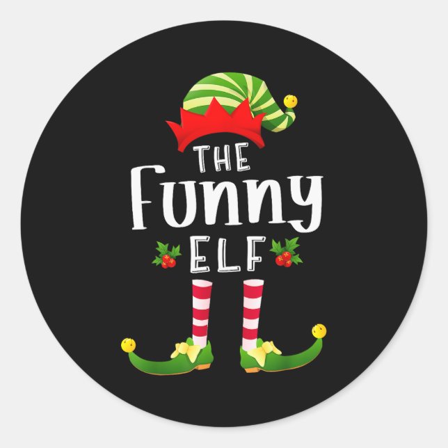 Funny Christmas Elf Matching Pajama X-mas Party  Classic Round Sticker (Front)