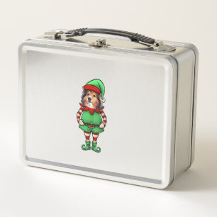 Funny Christmas Elf Shetland Sheepdog Dog Sheltie  Metal Lunch Box