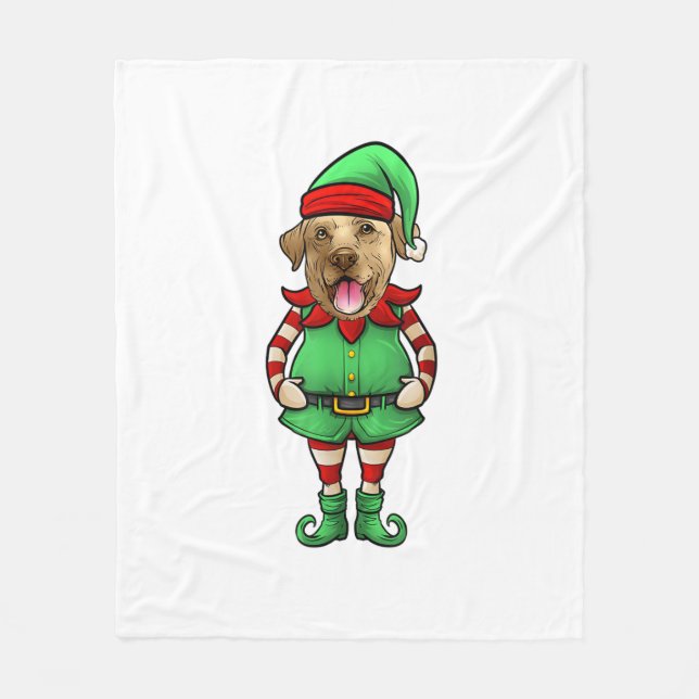 Funny Christmas Elf Yellow Lab Dog Yellow Labrador Fleece Blanket (Front)