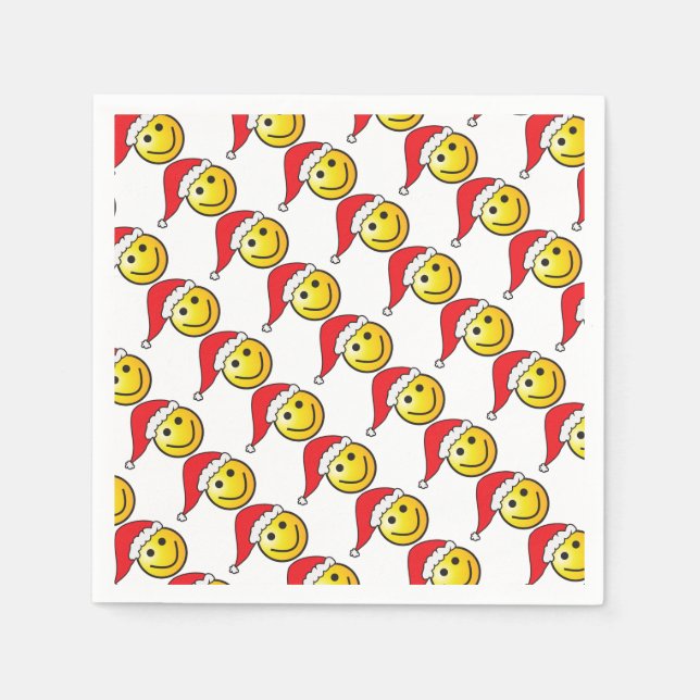 Funny Christmas Emoji Santa Hat Pattern Napkin (Front)