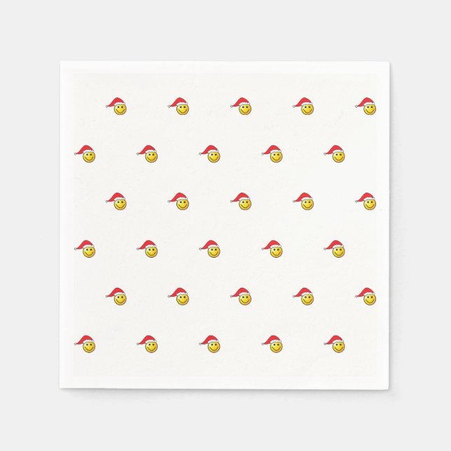 Funny Christmas Emoji Santa Hat Pattern Napkin (Front)