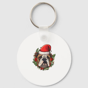 Funny Christmas English Bulldog Key Ring