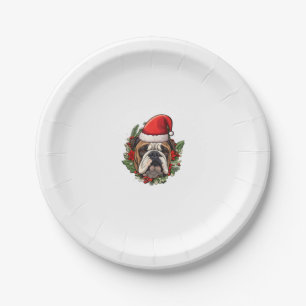 Funny Christmas English Bulldog Paper Plate