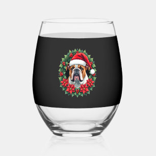 Funny Christmas English Bulldog Tank Top Stemless Wine Glass