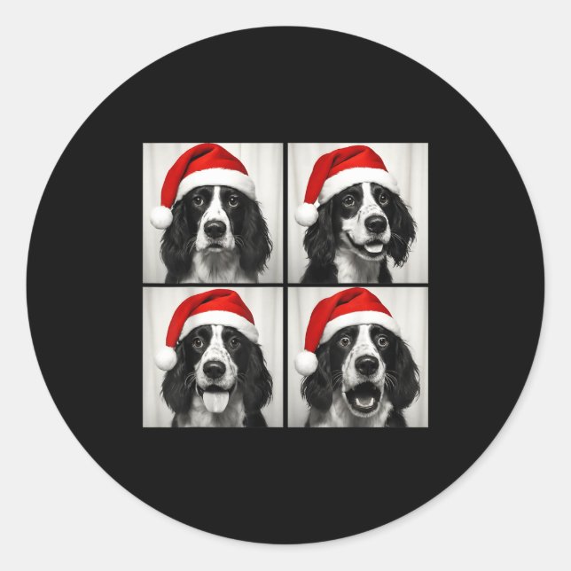 Funny Christmas English Springer Spaniel Santa Pho Classic Round Sticker (Front)