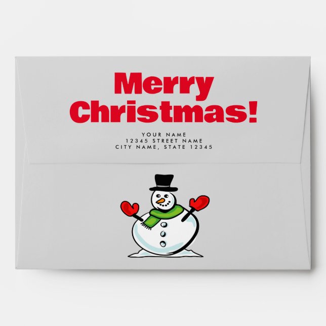 Funny Christmas envelopes with cute winter snowman (Back (Top Flap))