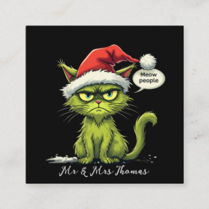 Funny Christmas "Ew People" Meowy Cat Lovers Square Business Card