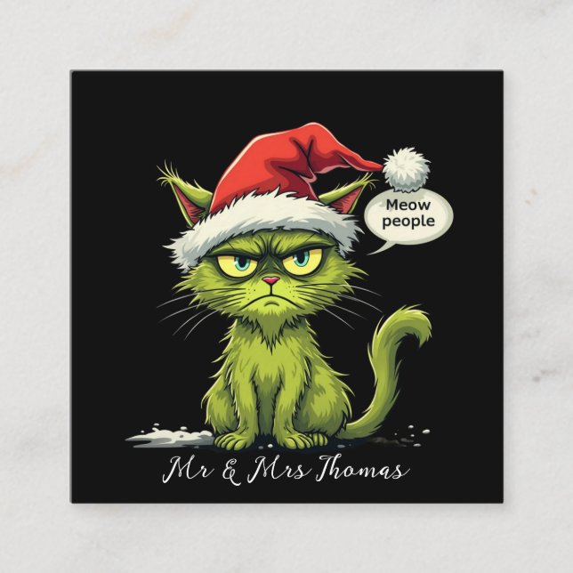  Funny Christmas "Ew People" Meowy Cat Lovers  Square Business Card (Front)