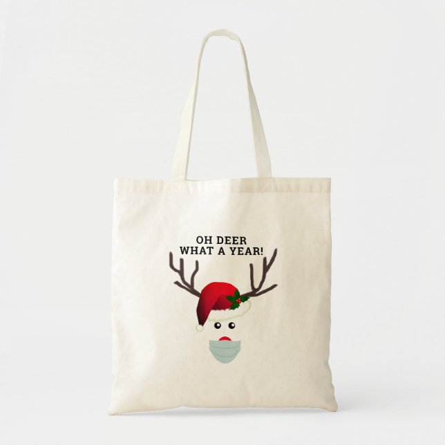 Funny Christmas Face Mask Red Nose Reindeer  Tote Bag (Front)