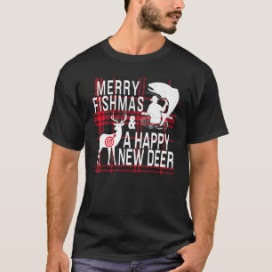 Funny Christmas Fishing Hunting Fish Deer Fast Foo T-Shirt