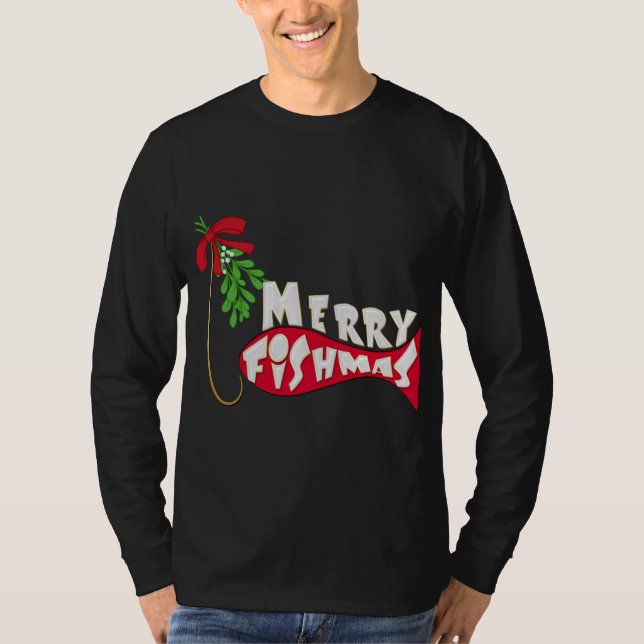 Funny Christmas Fishing  -Merry Fishmas T-Shirt (Front)