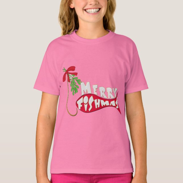 Funny Christmas Fishing  -Merry Fishmas T-Shirt (Front)