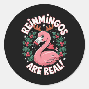 Funny Christmas Flamingo Reindeer Holiday Merry Xm Classic Round Sticker