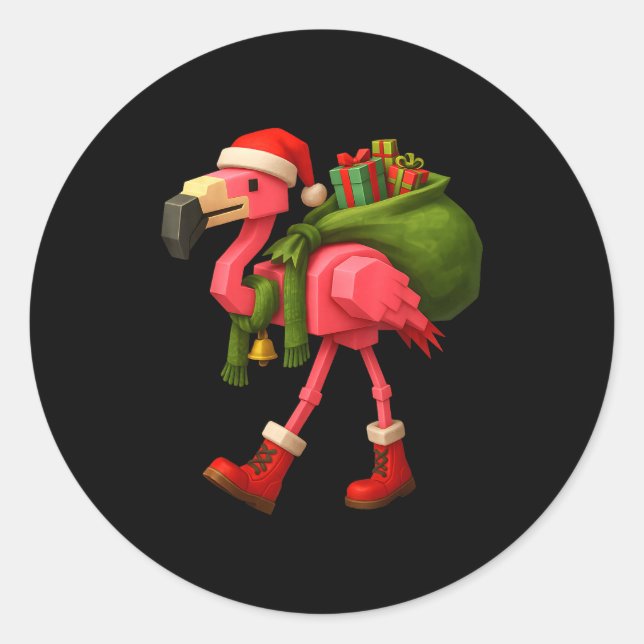 Funny Christmas Flamingo Santa Holiday Design  Classic Round Sticker (Front)