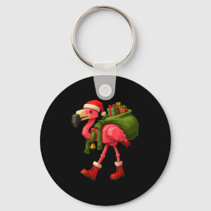 Funny Christmas Flamingo Santa Holiday Design  Key Ring