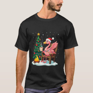 Funny Christmas Flamingo Santa Lights Winter Men W T-Shirt