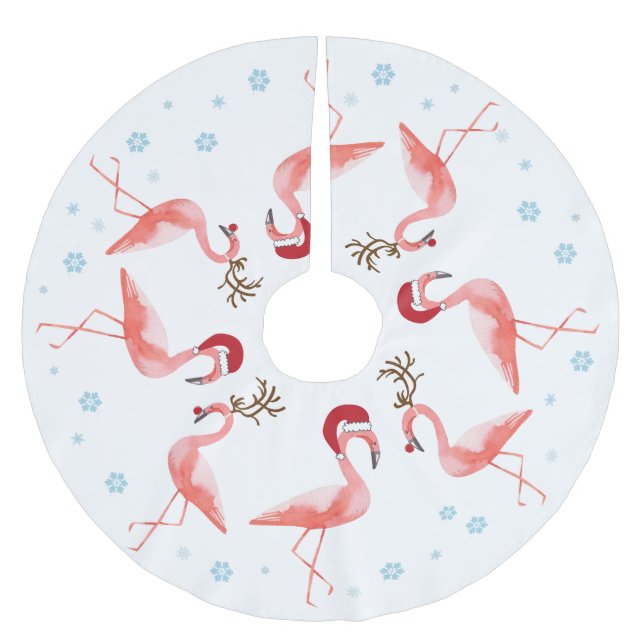 Funny Christmas Flamingo Santa Reindeer costumes Brushed Polyester Tree Skirt (Front)