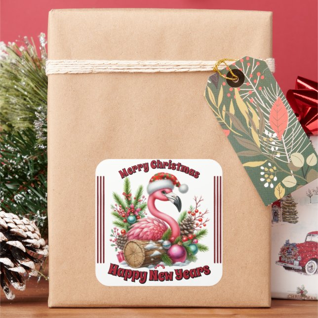 Funny Christmas flamingo  Square Sticker (Holiday)