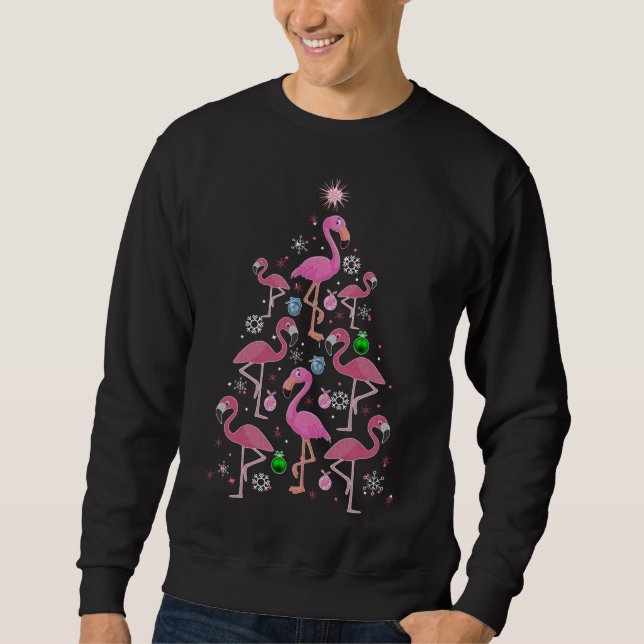 Funny Christmas Flamingo Tree Xmas Family Holidays Sweatshirt (Front)