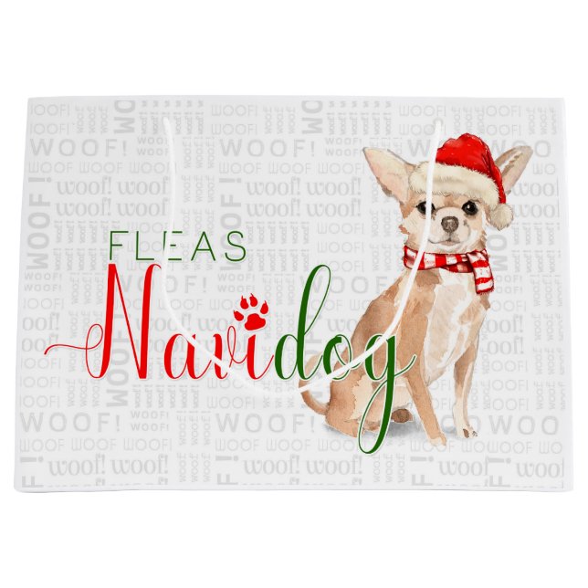 Funny Christmas Fleas Navidog Chihuahua Large Gift Bag (Front)