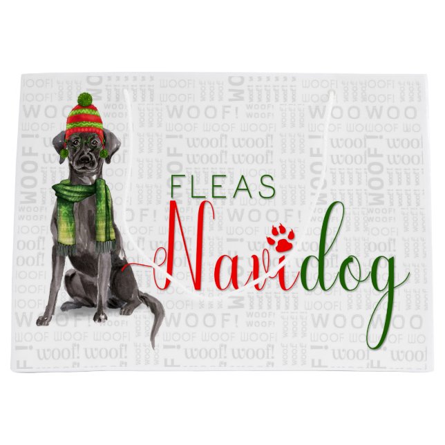 Funny Christmas Fleas Navidog with Black Lab Large Gift Bag (Front)