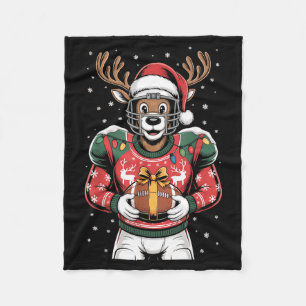 Funny Christmas Football Reindeer  Fleece Blanket