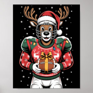 Funny Christmas Football Reindeer  Poster