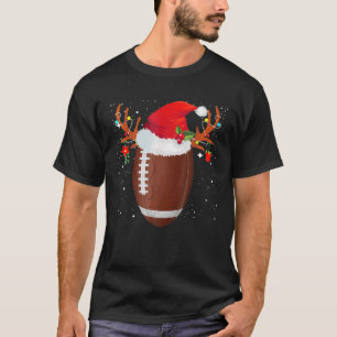 Funny Christmas Football Reindeer Santa Hat Holida T-Shirt