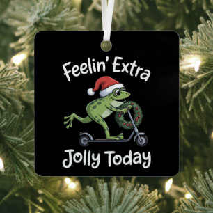 Funny Christmas Frog Feeling Extra Jolly Today  Metal Tree Decoration