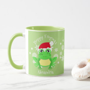 Funny Christmas Frog Santa Hat Green Novelty Mug