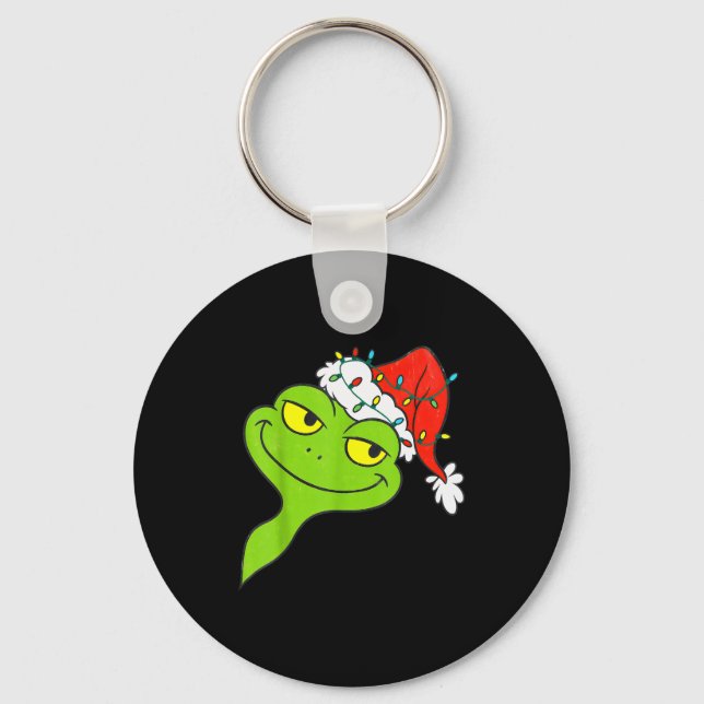 Funny Christmas Frog Wearing Santa Hat And Lights  Key Ring (Front)