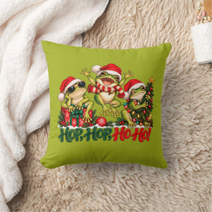 Funny Christmas Frogs Santa Hats Cushion