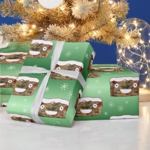 Funny Christmas Fruitcake Pattern Green Wrapping Paper