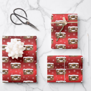 Funny Christmas Fruitcake Pattern Red Wrapping Paper Sheet