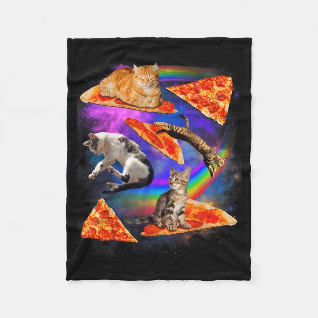 Funny Christmas Galaxy Cat In Space Cat Riding Zza Fleece Blanket (Front)