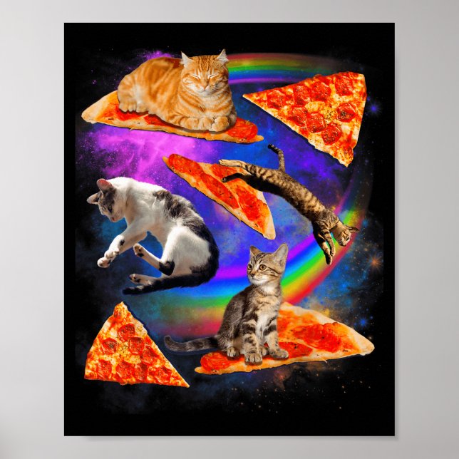 Funny Christmas Galaxy Cat In Space Cat Riding Zza Poster (Front)
