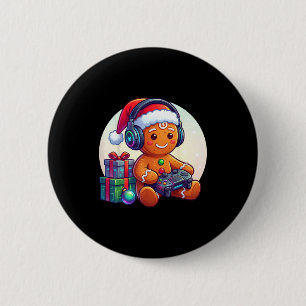 Funny Christmas Gamer Gingerbread Xmas Gaming Men 6 Cm Round Badge