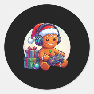 Funny Christmas Gamer Gingerbread Xmas Gaming Men Classic Round Sticker