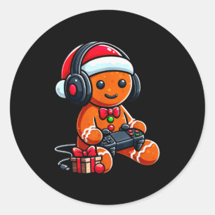 Funny Christmas Gamer Gingerbread Xmas Gaming Men  Classic Round Sticker