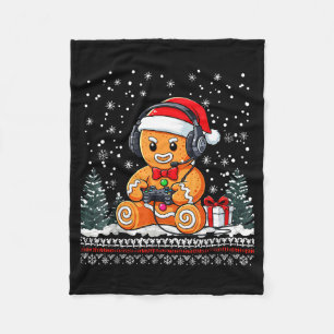 Funny Christmas Gamer Gingerbread Xmas Gaming Men Fleece Blanket