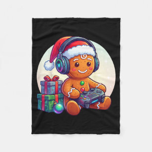 Funny Christmas Gamer Gingerbread Xmas Gaming Men Fleece Blanket