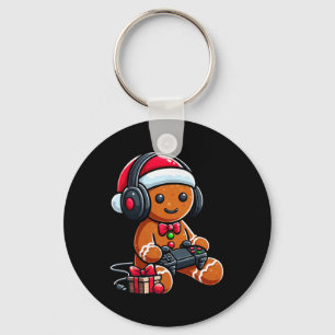 Funny Christmas Gamer Gingerbread Xmas Gaming Men Key Ring